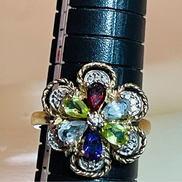 đź’•MARKDOWN! Beautiful Multi-Gem 925 Sterling Roped Flower Design Dinner Ring! - Picture 12 of 16